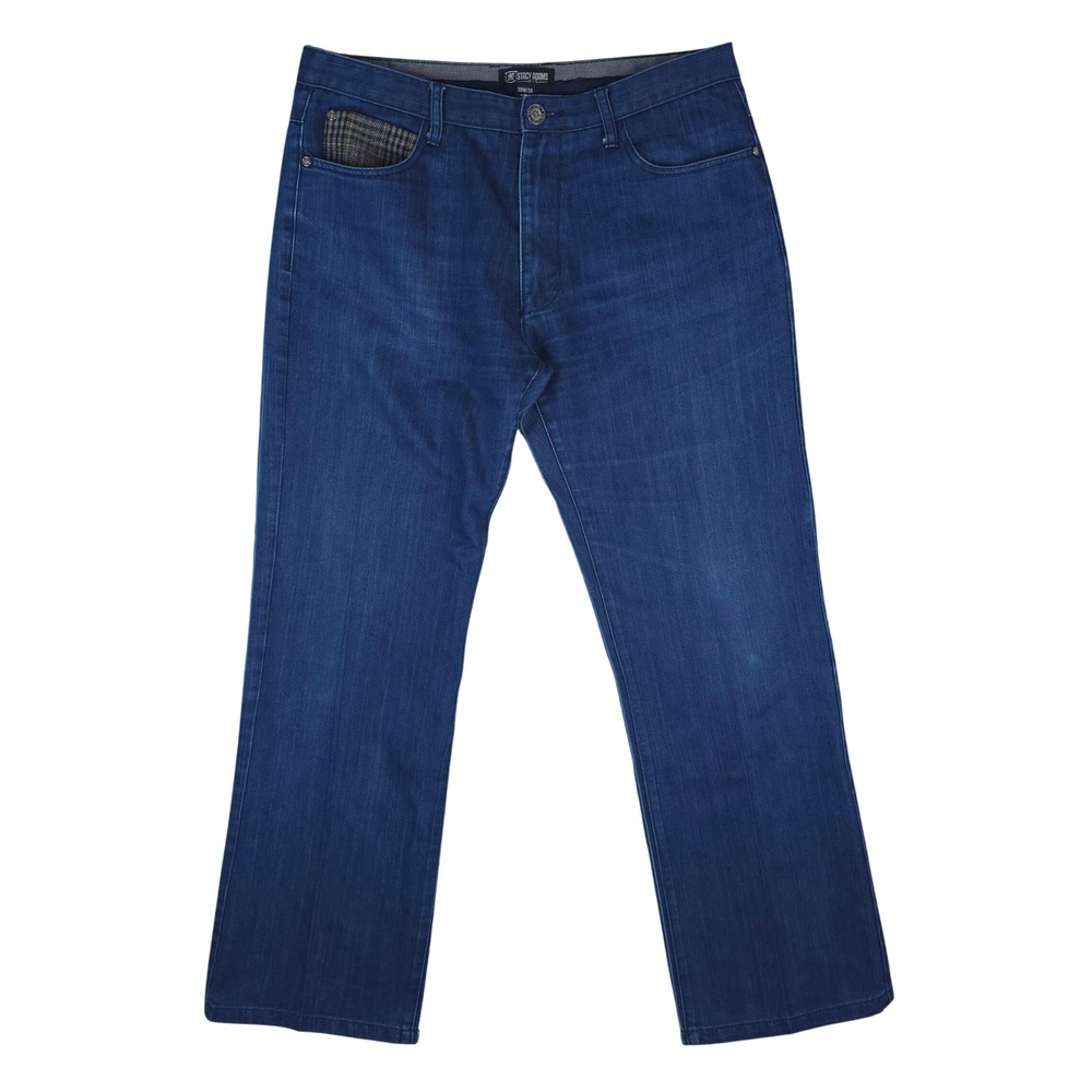 Stacy Adams Jeans Mens 38x34 Blue Denim Plaid Pocket Accents Cotton Casual